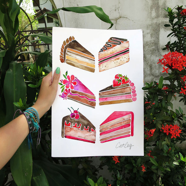 Cake Slices – Pink & Brown Palette • Art Print