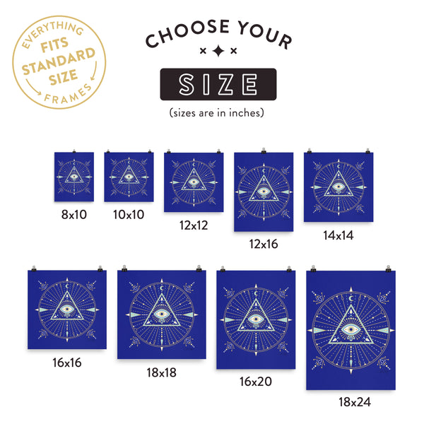 All-Seeing Eye Mandala – Navy Palette • Art Print