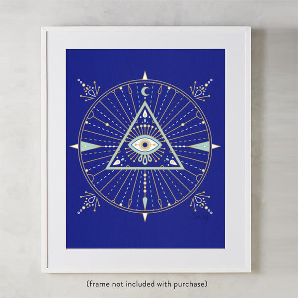 All-Seeing Eye Mandala – Navy Palette • Art Print