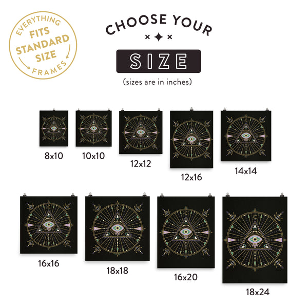 All-Seeing Eye Mandala – Black Palette • Art Print