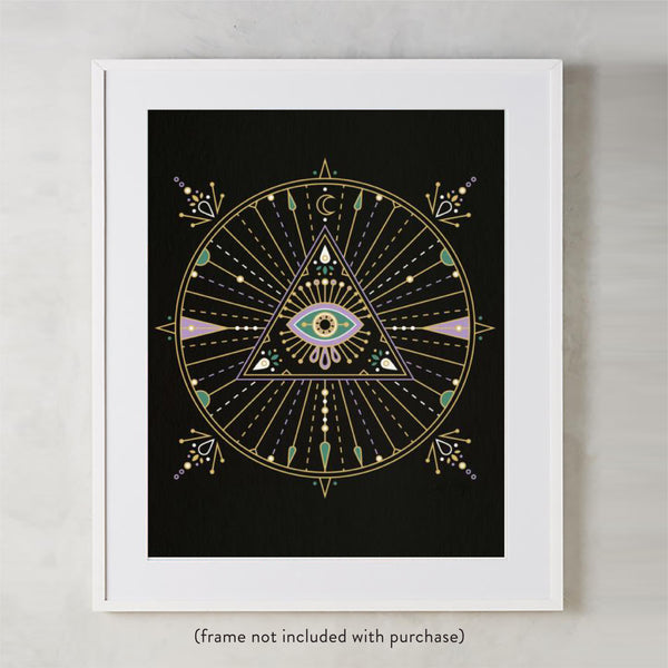 All-Seeing Eye Mandala – Black Palette • Art Print