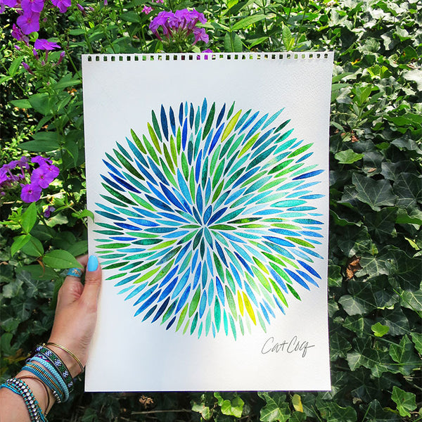 Watercolor Burst – Blue/Green Palette • Art Print