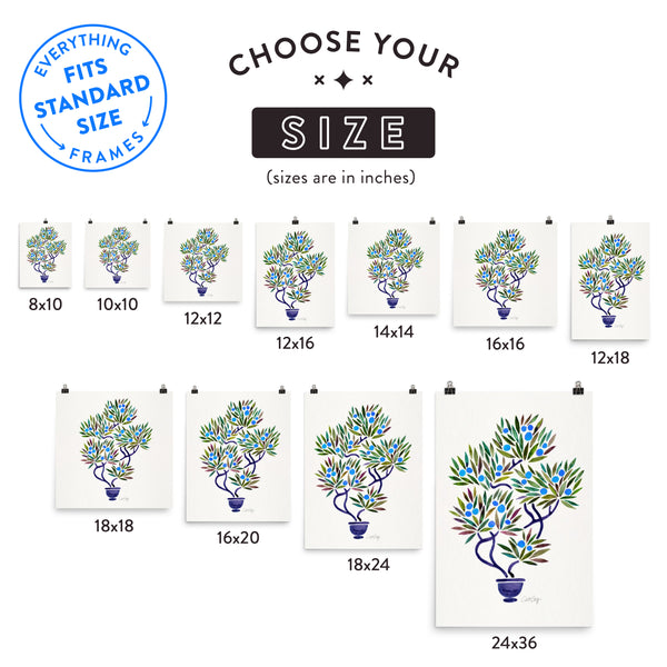 Bonsai Fruit Tree – Blue Palette • Art Print