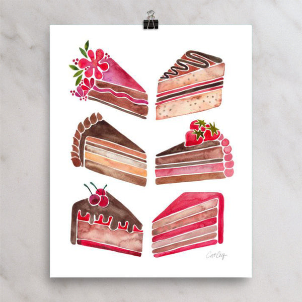Cake Slices – Pink & Brown Palette • Art Print