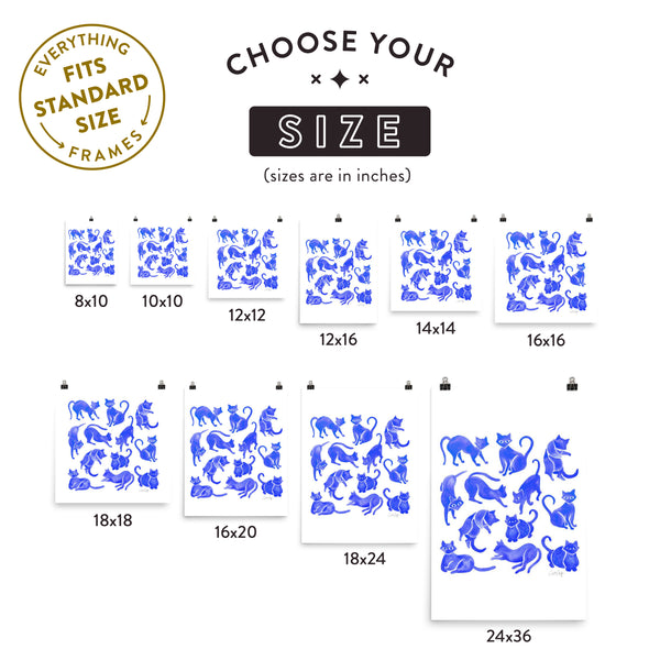 Cat Positions – Blue Palette • Art Print