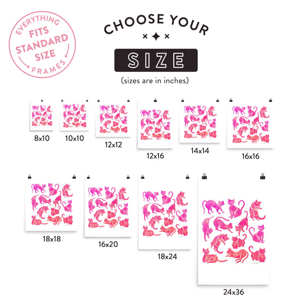 Cat Positions – Pink Ombré Palette • Art Print