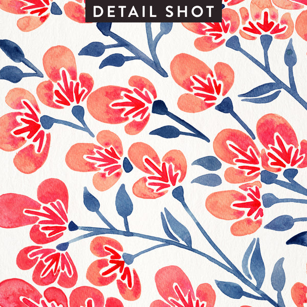 Cherry Blossoms – Melon & Navy Palette • Art Print