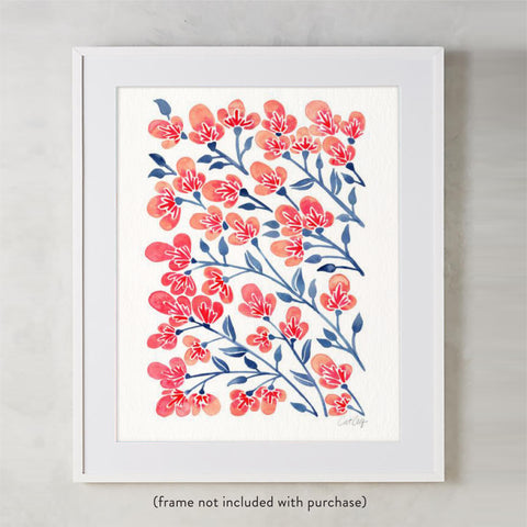 Cherry Blossoms – Melon & Navy Palette • Art Print