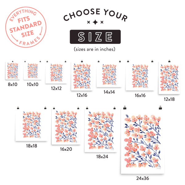 Cherry Blossoms – Peach & Steel Blue Palette • Art Print