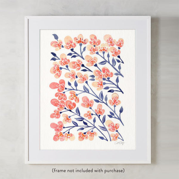 Cherry Blossoms – Peach & Steel Blue Palette • Art Print