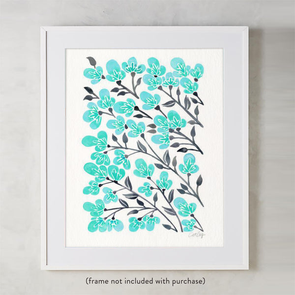Cherry Blossoms – Turquoise & Grey Palette • Art Print