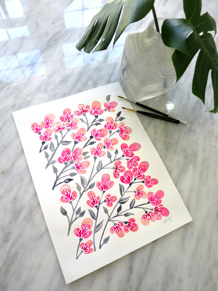 Cherry Blossoms – Pink & Grey Palette • Art Print