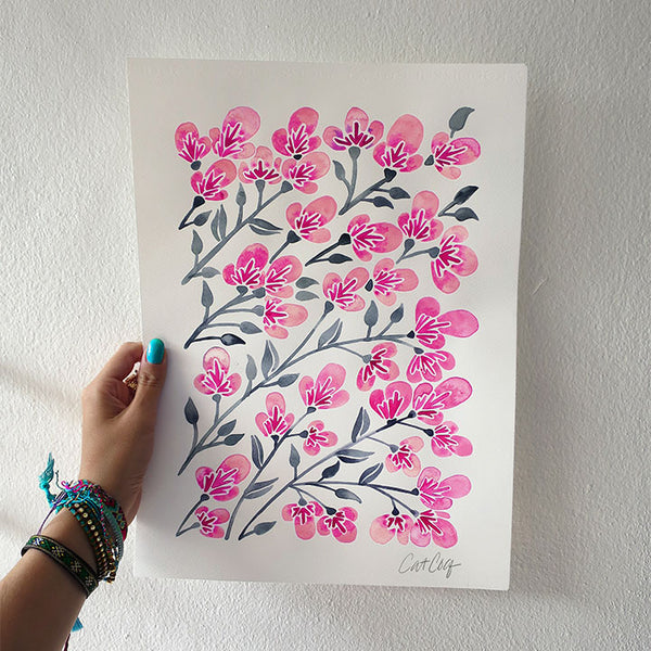 Cherry Blossoms – Pink & Grey Palette • Art Print