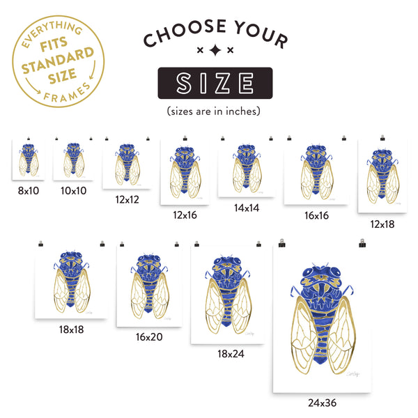 Cicada – Navy & Gold Palette • Art Print