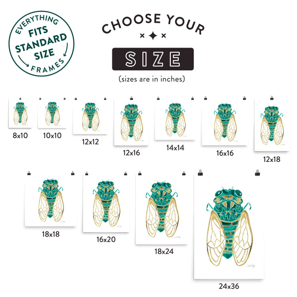 Cicada – Emerald & Gold Palette • Art Print