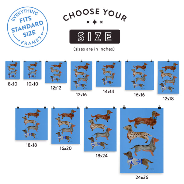 Dachshunds – Cornflower Blue Palette • Art Print