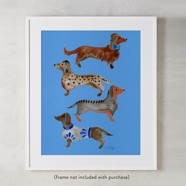 Dachshunds – Cornflower Blue Palette • Art Print