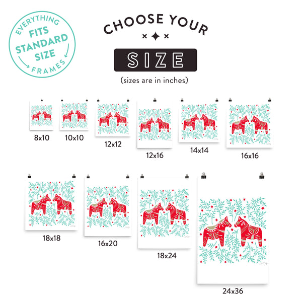 Swedish Dala Horses – Red & Mint Palette • Art Print