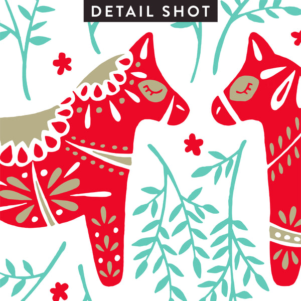 Swedish Dala Horses – Red & Mint Palette • Art Print