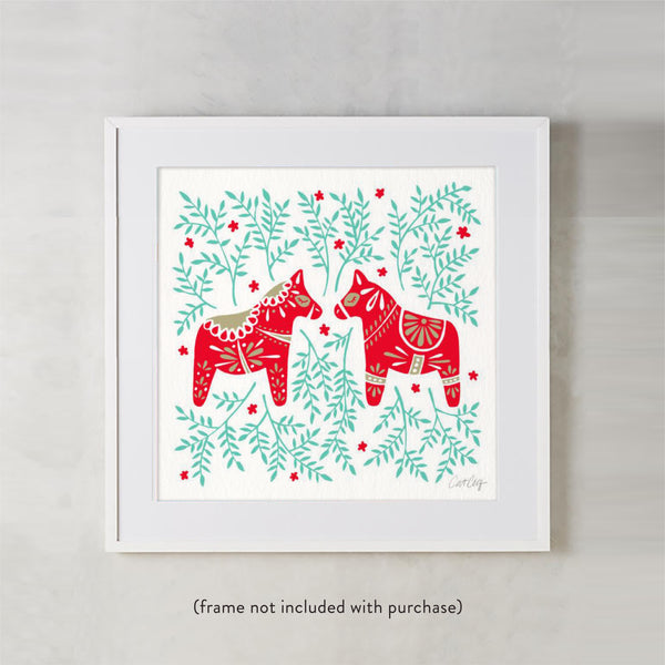 Swedish Dala Horses – Red & Mint Palette • Art Print