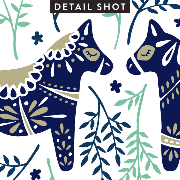 Swedish Dala Horses – Navy & Mint Palette • Art Print