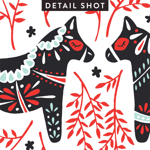 Swedish Dala Horses – Black & Red Palette • Art Print