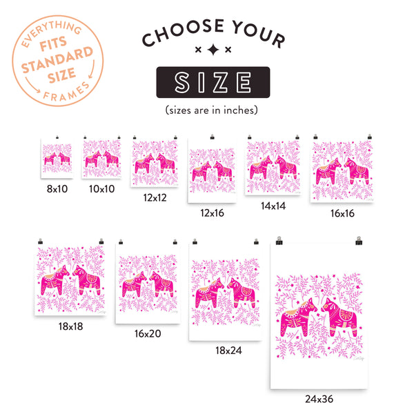 Swedish Dala Horses – Pink Palette • Art Print