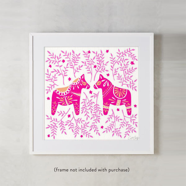 Swedish Dala Horses – Pink Palette • Art Print