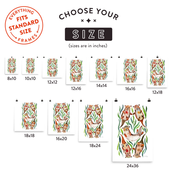 Five Otters – Green Seaweed • Art Print