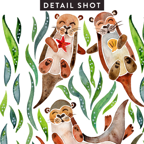 Five Otters – Green Seaweed • Art Print