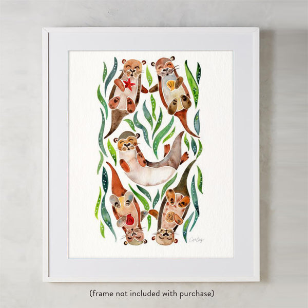 Five Otters – Green Seaweed • Art Print