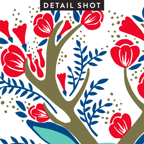 Floral Antlers – Red & Navy Palette • Art Print