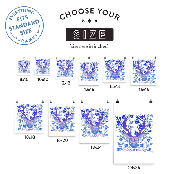 Floral Antlers – Blue Palette • Art Print