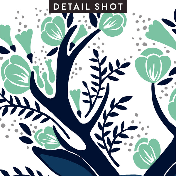 Floral Antlers – Navy & Mint Palette • Art Print