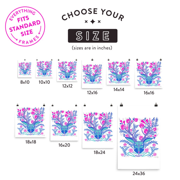 Floral Antlers – Indigo Palette • Art Print