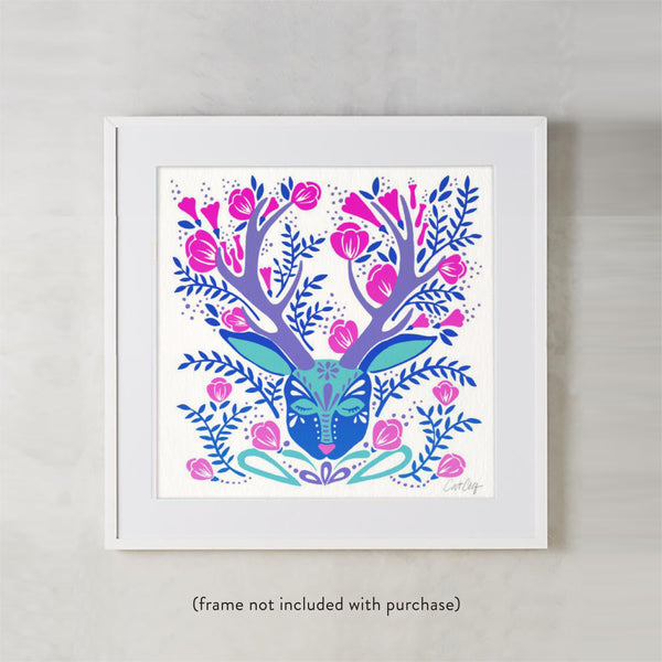 Floral Antlers – Indigo Palette • Art Print