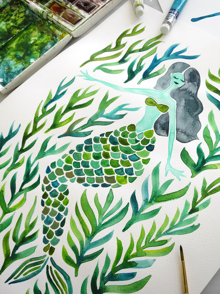 Kelp Forest Mermaid – Green Palette • Art Print
