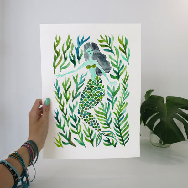 Kelp Forest Mermaid – Green Palette • Art Print