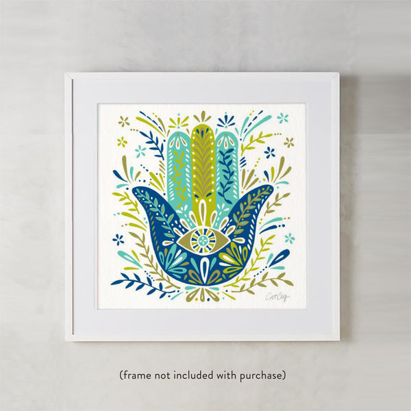 Hamsa Hand – Lime and Blue Palette • Art Print