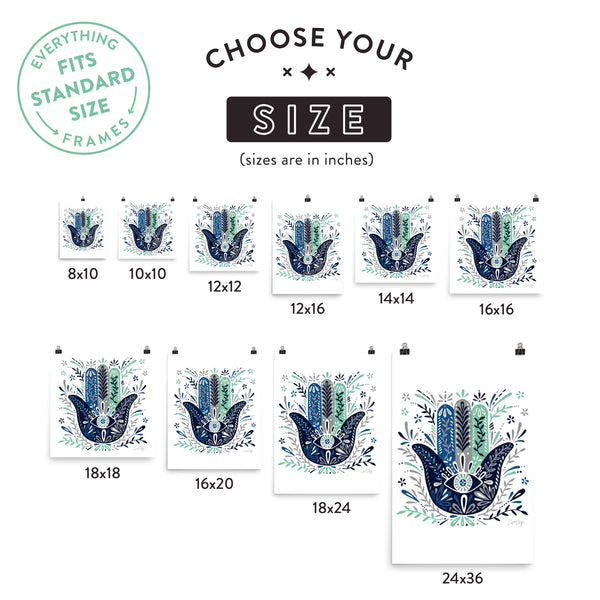 Hamsa Hand – Navy & Mint Palette • Art Print