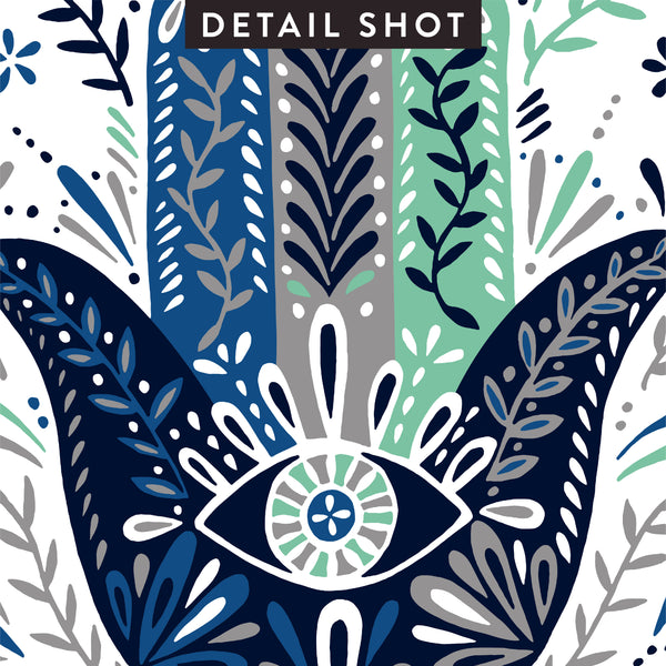 Hamsa Hand – Navy & Mint Palette • Art Print