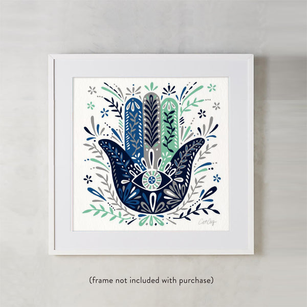 Hamsa Hand – Navy & Mint Palette • Art Print