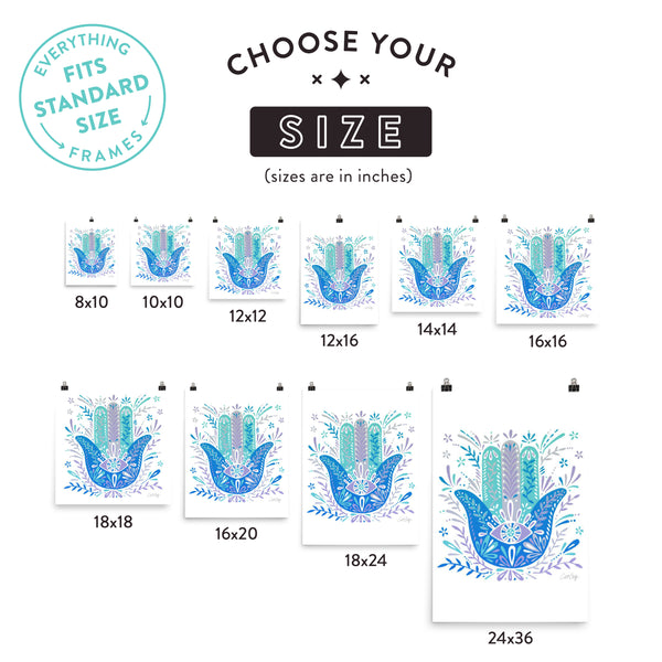Hamsa Hand – Blue Palette • Art Print