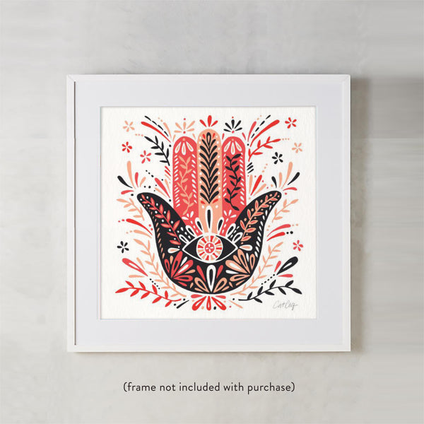 Hamsa Hand – Red & Black Palette • Art Print