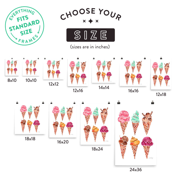 Ice Cream Cones – Rainbow Palette • Art Print