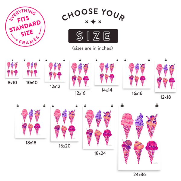 Ice Cream Cones – Fuchsia Palette • Art Print