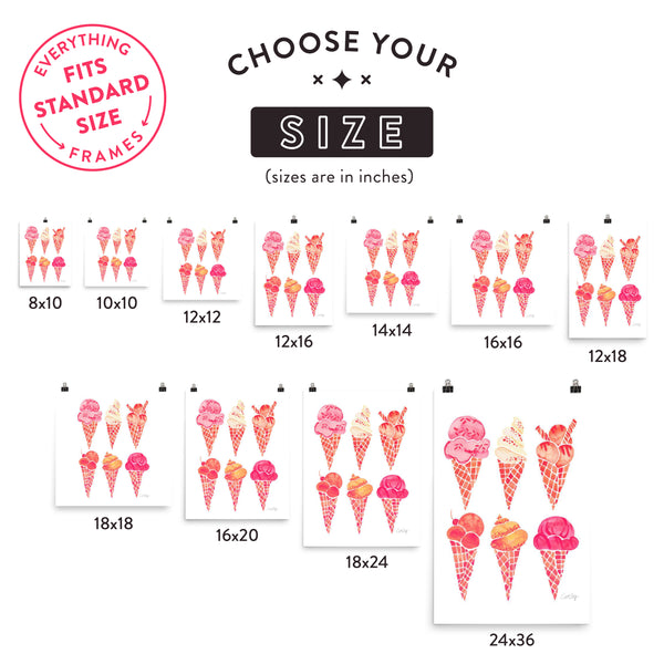 Ice Cream Cones – Peachy Pink Palette • Art Print