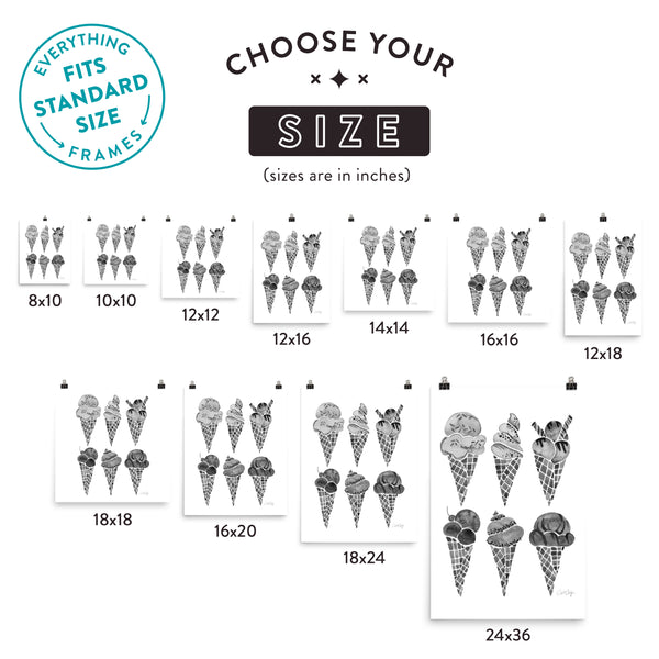 Ice Cream Cones – Black Palette • Art Print