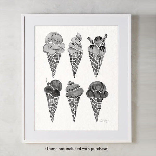 Ice Cream Cones – Black Palette • Art Print