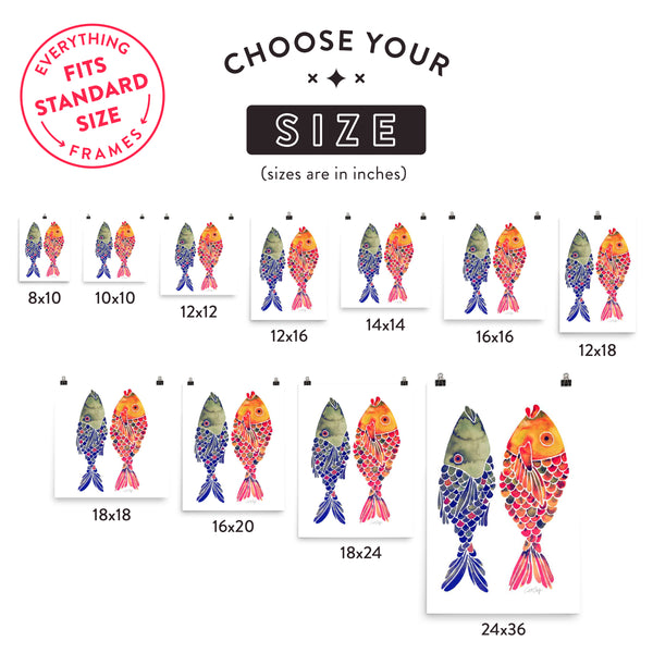 Indonesian Fish – Navy & Red Palette • Art Print
